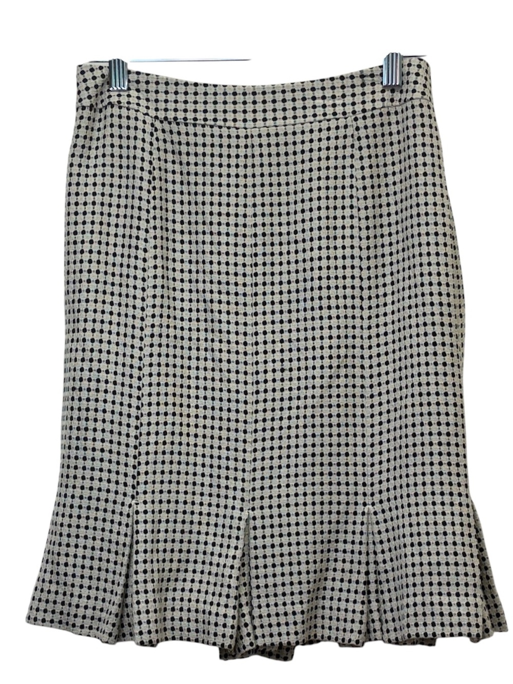 Ann Taylor LOFT Black Cream Micro Dot Grid Flounce‎ Skirt Classic A-Line Size 2P